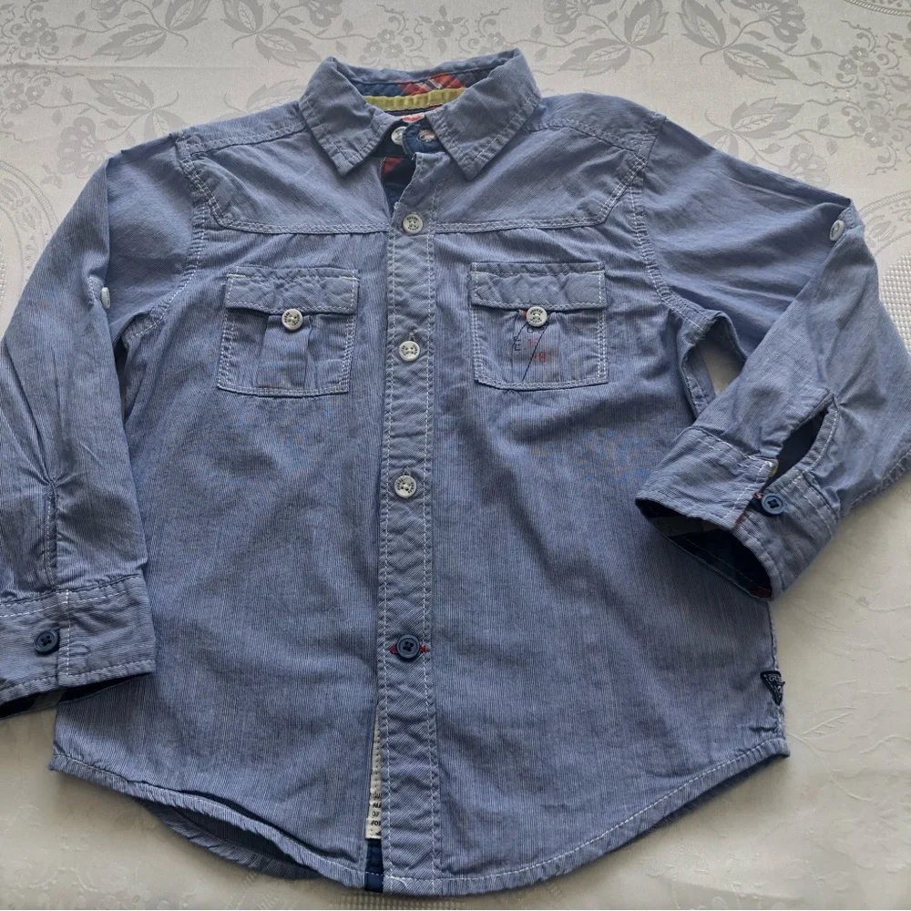 Guess Blue Jeans Denim Button-Up Shirt Boys Size S (4) Long Sleeves Collared - Picture 10 of 15
